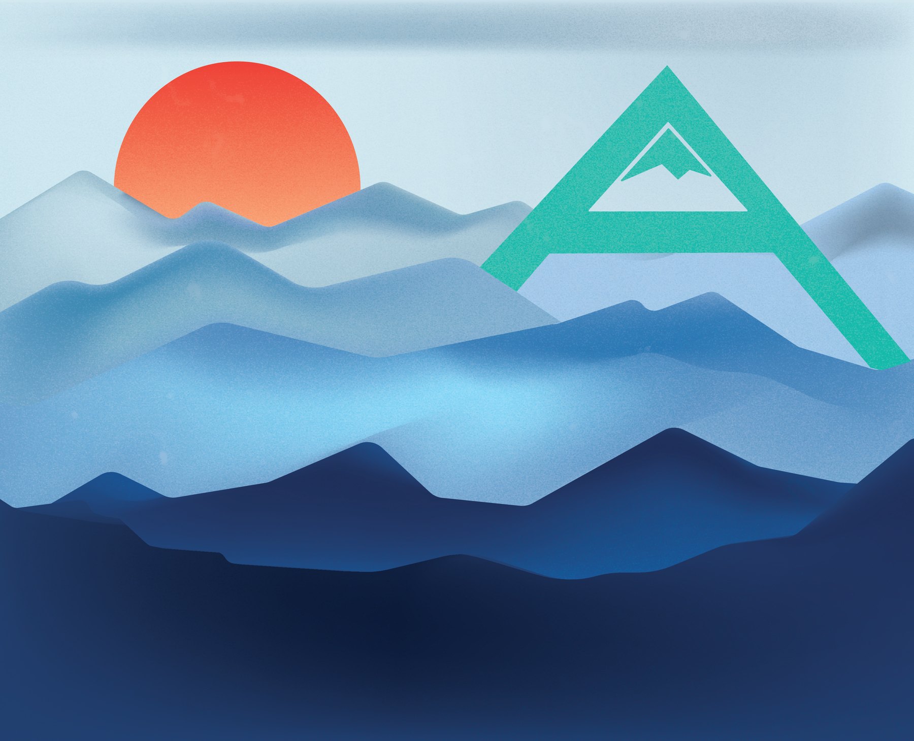 An illustrated graphic of layered blue mountain ridges under a red sun, with the teal Agility triangle-and-summit mark sitting on the horizon.