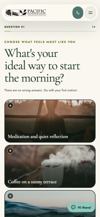 A quiz question on a phone, with each photo answer card stacked full-width.