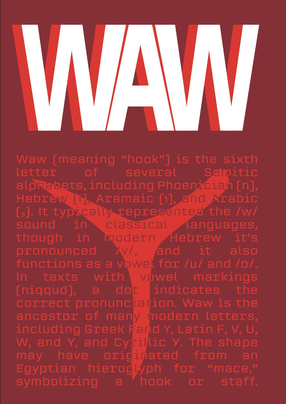 A red typographic poster with WAW set large in white slab letters.